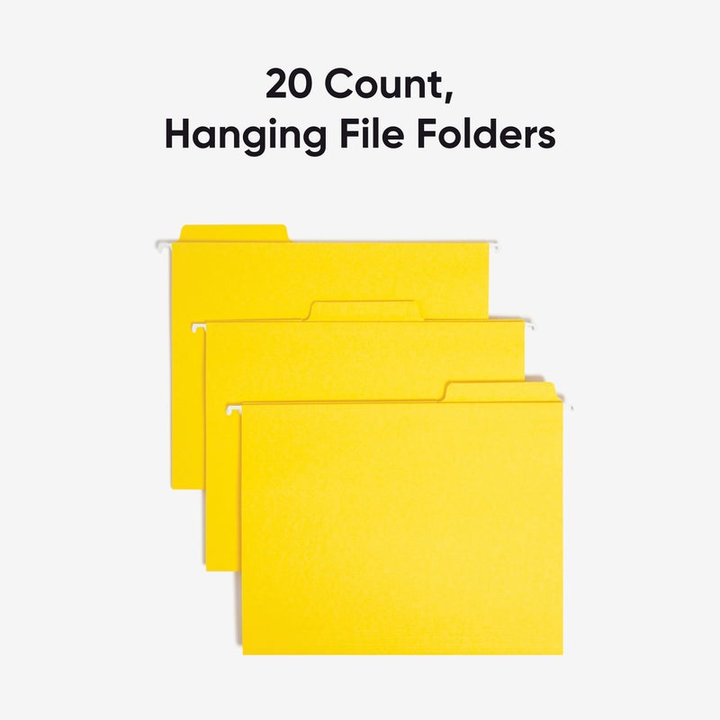 Smead FasTab Hanging File Folder, 1/3-Cut Built-in Tab, Letter Size, Yellow, 20 Count (64097) - Image 3